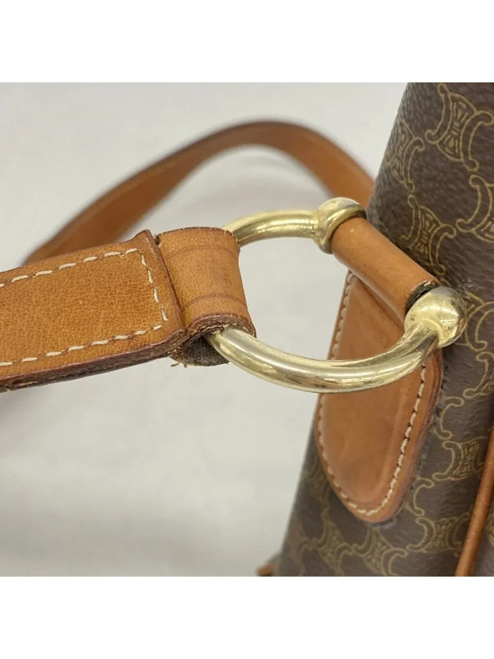 Celine Shoulder Bag Macadam Brown Gold